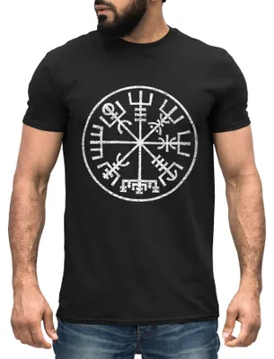 Produktbild von Herren T-Shirt Vegvisir Runenkompass Wikinger Kompass nordische Mythologie Kelten Germanen Neverless® schwarz S