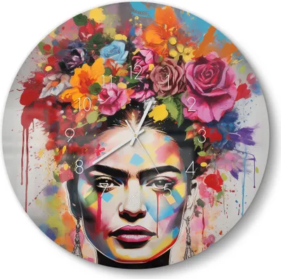 Produktbild von DEQORI Glasuhr Ø50 cm Zahlen 'Blumen der Muse' Wanduhr Glas Uhr Design leise Küchenuhr