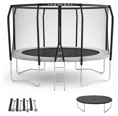 Image de KANGUI Trampoline de jardin rond Ø426cm avec filet de sécurité + échelle + couverture + Kit ancrage - Fabrication européenne - Famili 430