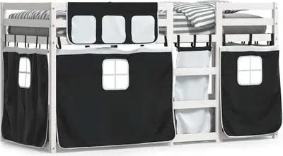 Obrázek produktu pro vidaXL Patrová postel se záclonami bílá a černá 80x200 cm borovicové dřevo