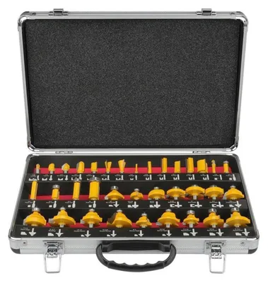 Image de Jeu de fraises pour toupie, 35 pièces, arbre de 8 mm, outils de travail du bois, coffret en aluminium