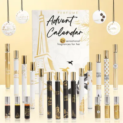 Zdjęcie produktu dla Kalendarz Adwentowy Perfumy Damskie 24 Częściowy Zestaw Zapachowy Mini Perfumy 35ml Roll on Perfumy 6ml Kalendarz Świąteczny 2026 Zapachy Perfumy