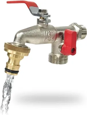 Produktbild von Famanu Gartenwasserhahn mit doppeltem Ausgang 1/2 Zoll - 3/4 Zoll