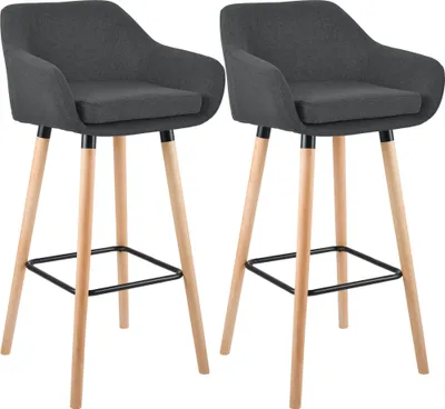 Produktbild von CLP 2er Set Barhocker Grant Stoffbezug Gestell aus Buchenholz bis 150 kg dunkelgrau