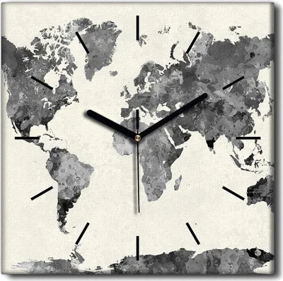 Produktbild von Coloray Uhr auf Leinwand 30x30 cm Wand Uhr Dekoration Wohnzimmer Segeltuch schwarze Hände -Aquarelle Karte Vintage.