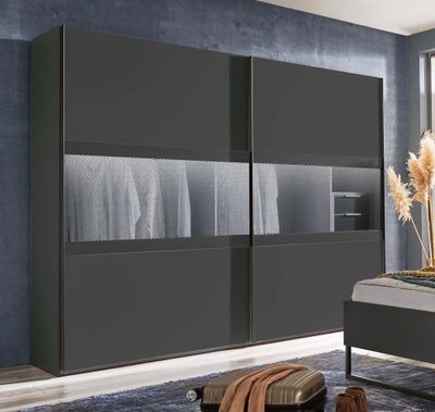 Alicante Schwebetürenschrank Graphit / Grau, Breite:300 cm, LED-Beleuchtung:ohne Beleuchtung