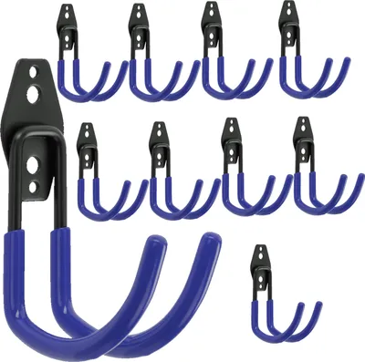 Produktbild von Set 10 Stck. Wandhaken von BOTLE, Werkzeughaken, für Werkzeuge, U-förmig 11 cm, stabil mit PVC-Ummantelung, für Garage, Schuppen, Werkstatt, Haken für Handsäge und Gartensäge, Doppelhaken, Tragkraft bis 30 kg