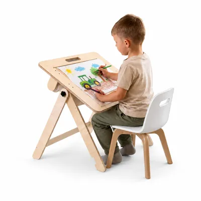 Productafbeelding van 2-in-1 kindertekentafel en tekenbord met papierrol, inklapbare tekentafel voor kinderen - leg&go, AI-gegenereerde afbeelding