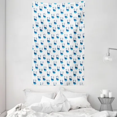 Produktbild von ABAKUHAUS Wal Wandteppich und Tagesdecke, Fisch-Schwimmen-Ozean aus Weiches Mikrofaser Stoff Waschbar ohne Verblassen Digitaldruck, 140 x 230 cm, Dark Sky Blau