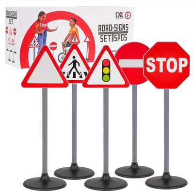Produktbild von Set mit stehenden Verkehrsschildern 70 cm zum Lernen und Spielen für Kinder groß 5-teilig