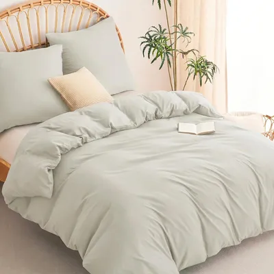 Image de TRANKIELO® - Ensemble de couette 200x200 cm - 3 pièces - Microfibre - Beige