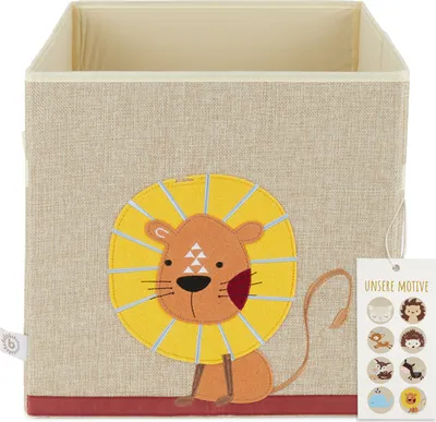 Produktbild von Bieco Aufbewahrungsbox Kinder | Löwen Motiv ca. 36L faltbar | Süße Spielzeug Kiste für Kallax Regal | Aufbewahrungsbox 33x33x33 | Kallax Boxen für Spielzeug Aufbewahrung | Storage Box Kallax
