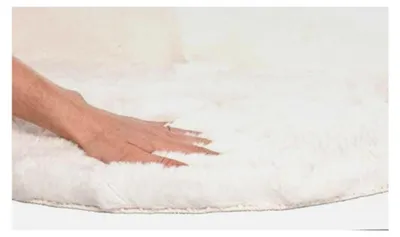 Produktbild von Runder Kunstfell Teppich ca. Ø 90 cm in Lammfell-Optik als Bettvorleger oder Dekoteppich in Creme