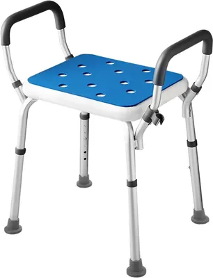 Produktbild von Duschhocker mit Armlehnen – Badewannenstuhl – Für sicheres Duschen – Höhenverstellbar – Belastbar bis 150 kg – Weiß