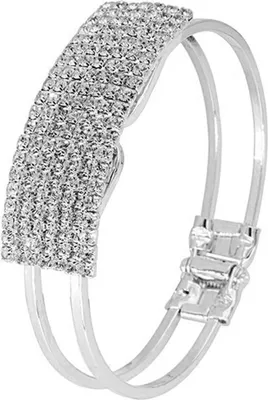 Produktbild von Luxus voller Strass eingelegtes Hohlband Manschettenarmband Damenschmuck-Silber