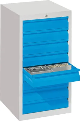 Produktbild von Schubladenschrank - 900x500 mm - 1 Schubladenreihe - 4x100 mm - 2x200 mm - Tragkraft 30 kg - Farbe anthrazitgrau/himmelblau