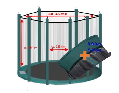 Produktbild von walexo Trampolin Randabdeckung + Sicherheitsnetz für 8 Stangensystem ( 305 cm Ø, Grün/Grün )