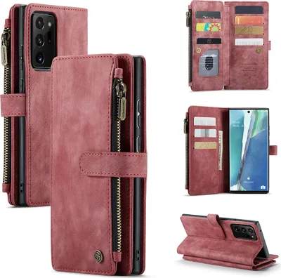 Obrázek produktu pro Galaxy Note 20 Ultra Pouzdro,PolyuretanKožené Pouzdro na Zip, Magnetické Uzavírání, Kapsa na Karty, Stojánek, Peněženka, Ochranné Pouzdro pro Samsung Galaxy Note 20 Ultra červené