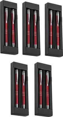 Produktbild von 5x Metall Schreibset / Kugelschreiber + Druckbleistift / Farbe: rot