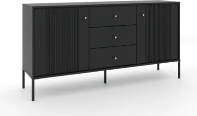 Zdjęcie produktu dla Komoda: trzy szuflady, dwoje drzwi, czarna, czarne nogi