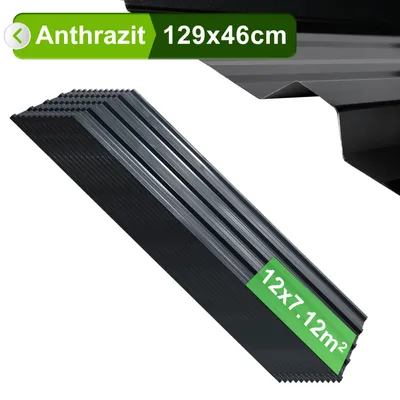 Produktbild von Peviasot Dachplatten aus verzinkter Stahl, 24 Stück, 129 x 46 cm, 0,25 mm, Anthrazit, für Schuppen und Unterstand