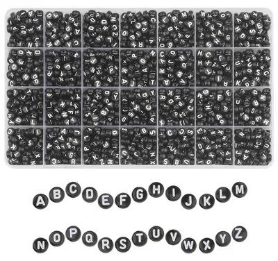 Produktbild von Buchstabenperlen Schwarz 1850 Stück 4x7mm Acryl A-Z zum Auffädeln für Schmuck Basteln DIY