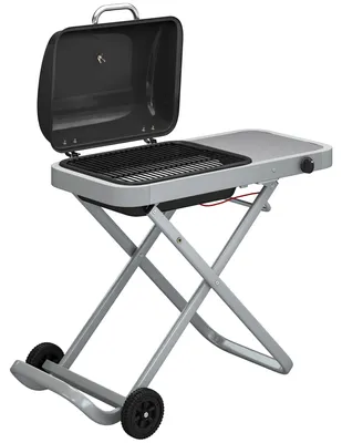 Produktbild von Tragbarer Gasgrill 1-Brenner 2,5kW Grillwagen mit Faltbarem Rollwagen Grillrost Seitentisch Deckel Thermometer