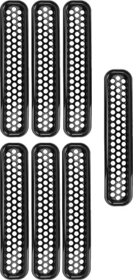 Productafbeelding van 7 stuks clip-on voorgrille-inzetstukken, zwarte kleur, geschikt voor Jeep Wrangler