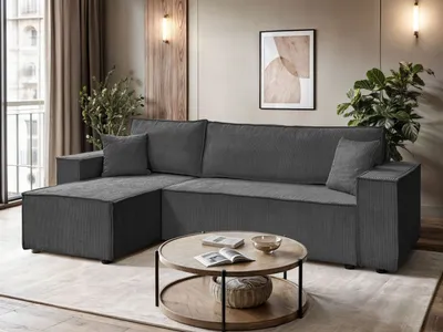 Produktbild von Ecksofa CARLO Cord mit Schlaffunktion, Bettkasten, universeller Ottomane, 246x143 cm