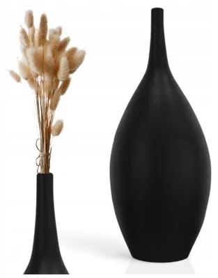 Produktbild von Vase Schwarz 47.0 cm – Dekovase aus Keramik – Blumenvase für Wohnzimmer, Schlafzimmer und Büro