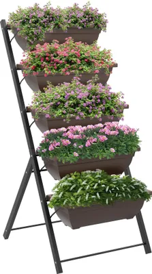 Obrázek produktu pro Regál na květiny – stojan na květiny 5 úrovní – s 5 květináči – 55×63×120 cm – volně stojící – černý