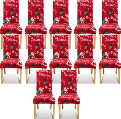 Produktbild von Bettizia Stuhlhussen Weihnachten Weihnachten Stuhlbezug Digitaldruck Elastische Sitzbezüge Stretch Hohe Rückenlehne Schonbezüge für Christmasel Bank 12er