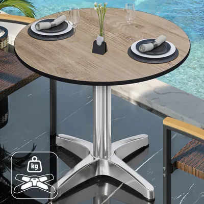 Produktbild von CPBL | HPL Bistrotisch | Ø:H 60 x 80 cm | Eiche / Aluminium | Zusatzgewicht | Rund | Bistrotisch Gastro Tisch