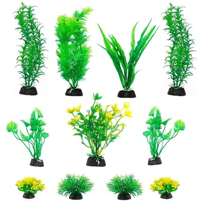 Produktbild von Aquariendekoration – Künstliche Aquariumpflanzen – 11 Stück – Grün und gelb