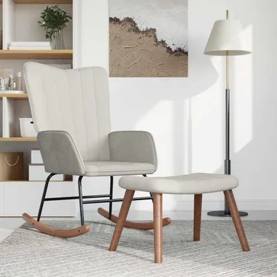 Image de Fauteuil à bascule avec repose-pieds, en velours, couleur crème
