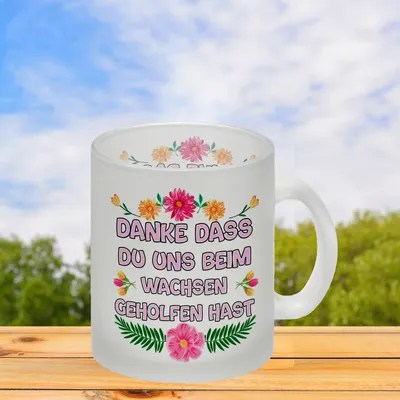 Produktbild von Danke dass du uns beim Wachsen geholfen hast Glas Tasse