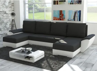 Produktbild von Easy4You Fly Schwarz/Weiß Ecksofa U-Form 332 x 72 x 140 cm mit Schlaffunktion und Stauraum - Schlafsofa mit Bettkasten - Moderne Wohnzimmermöbel – Stoff: Mikrophase 15/31