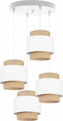 Produktbild von Boho Hängelampe - Deckenlampe - Pendelleuchte aus Metall mit Lampenschirm aus Stoff - E27 - 4-Flammig Oval - Weiß und Jute