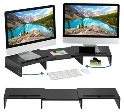 Produktbild von Relaxdays Monitorständer für 2 Monitore, ausziehbar, verstellbar, Monitorerhöhung Schreibtisch, PC Organizer, schwarz