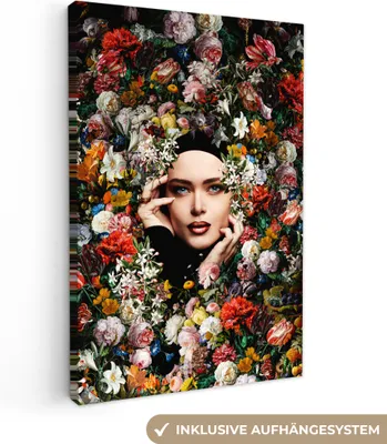 Produktbild von MuchoWow® - Leinwandbilder - Blume - Frauen - Porträt - Botanisch, Wandbild, Wanddeko Bilder Wohnzimmer, 40x60 cm