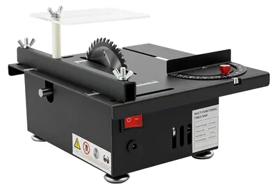 Image de Scie circulaire de table compacte - Scie de table - 200W, 10 000 tr/min - Réglage en 7 étapes - Coupe d'onglet de 0 à 90° - Profondeur de coupe de 30 mm - Lame de scie de 110 mm - Noir