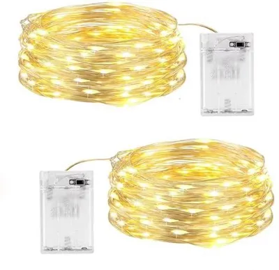Productafbeelding van Led-lichtsnoer, werkt op batterijen, 50 leds, 5 m, warmwit, koperdraad, voor binnen en buiten, feest, tuin, Kerstmis, bruiloft, warmwit