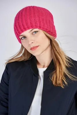 Produktbild von Damen Mütze Beanie Strickmütze Fuchsia Wintermütze Warme Winter Pudelmütze N-515