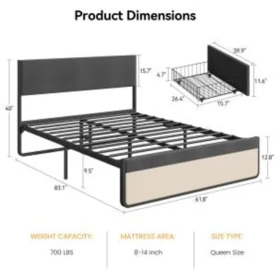 Produktbild von Stabiler Metallrahmen für ein Bett, mit Lattenrost für die Matratze, strapazierfähiger Bezug