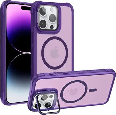 Produktbild von Conie MagSafe Schutzhülle für iPhone 14 Pro Hard Case Kunststoff Kamera Schutz Cover Hülle magnetisch mit Ständer in Lila