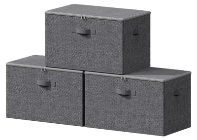 Produktbild von SONGMICS Faltbare Aufbewahrungskisten mit Griffen, 3er Set, Kleidung Organizer, Vliesstoff, 50 x 30 x 30 cm, grau