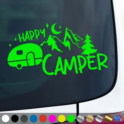 Produktbild von PantherPixel Camper Aufkleber Happy Glücklich Bus Wohnmobil Camping Sticker Auto Geschenkidee Farbe Neon-Grün