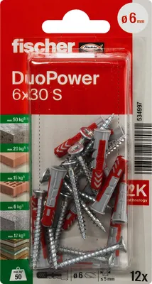 Produktbild von fischer Allzweckdübel DuoPower 6 x 30 S K, 12 Stück