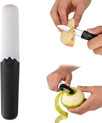 Obrázok produktu pre Multifunkčný kuchynský nástroj 2 v 1 s nožmi na rákos a ovocie z nehrdzavejúcej ocele, vyrobený z nehrdzavejúcej ocele a vhodný do umývačky riadu, s protišmykovou rukoväťou, na zeleninu, ovocie a paradajky