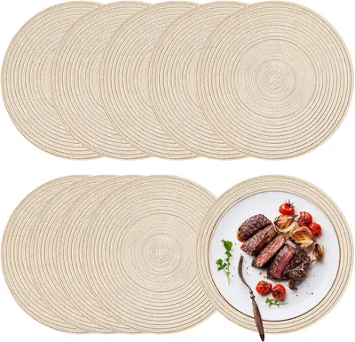 Produktbild von 10 Stück runde Tischsets, geflochten, 30 cm, rutschfest, beige, abwaschbar